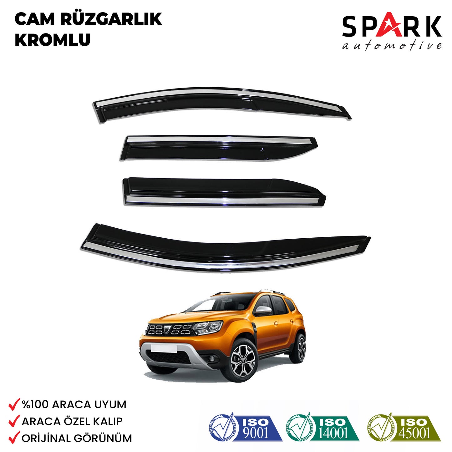 Dacia Duster 2018-2024 Yıl Aralığı Uyumlu Cam Rüzgarlığı 4 Parça Kromlu