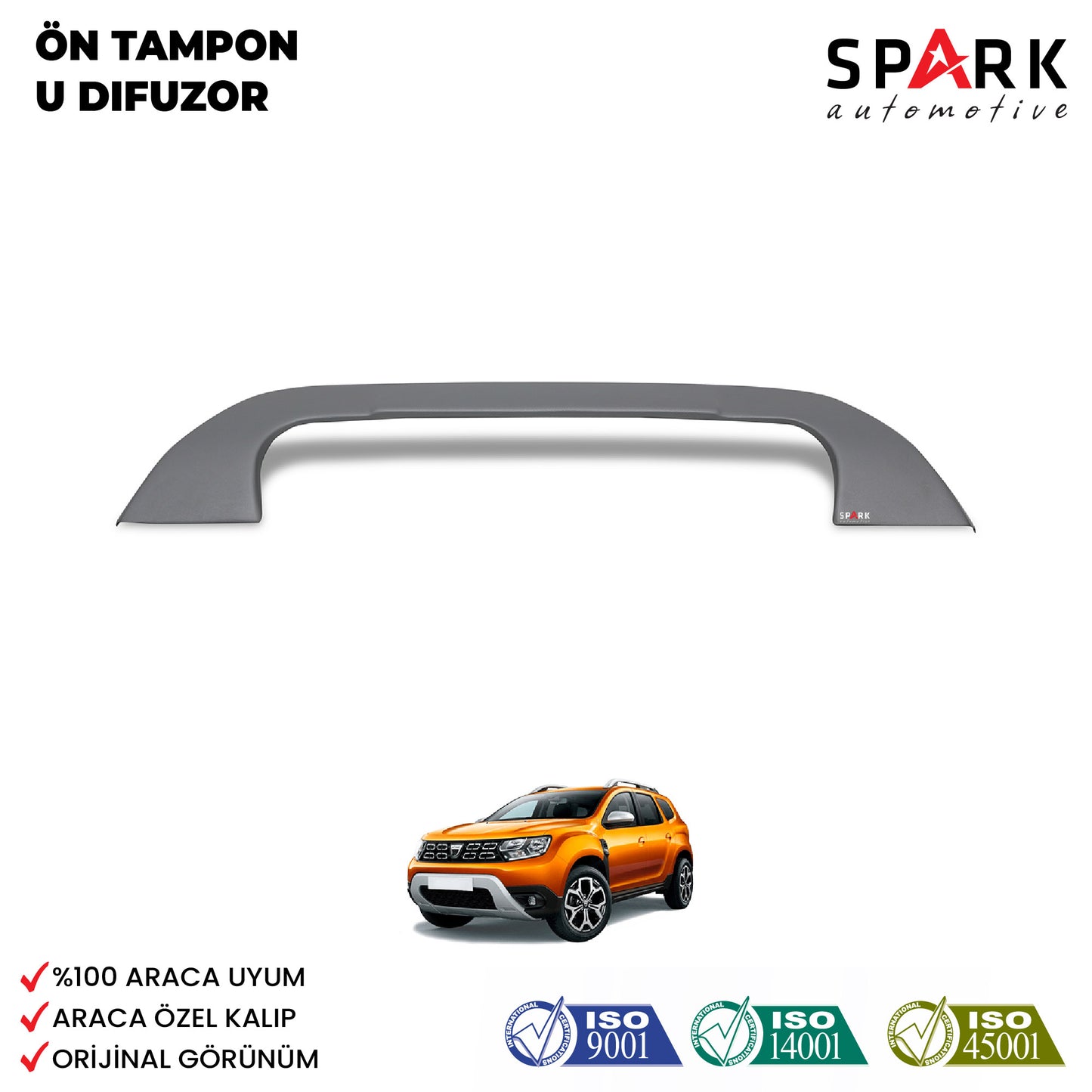 Dacia Duster 2018-2024 Yıl Aralığı Uyumlu Ön Tampon U Difüzör