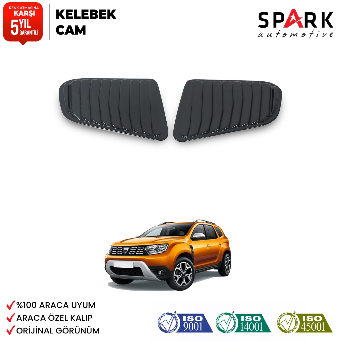 Dacia Duster 2018-2024 Yıl Aralığı Uyumlu Plastik Kelebek Cam 2 Parça