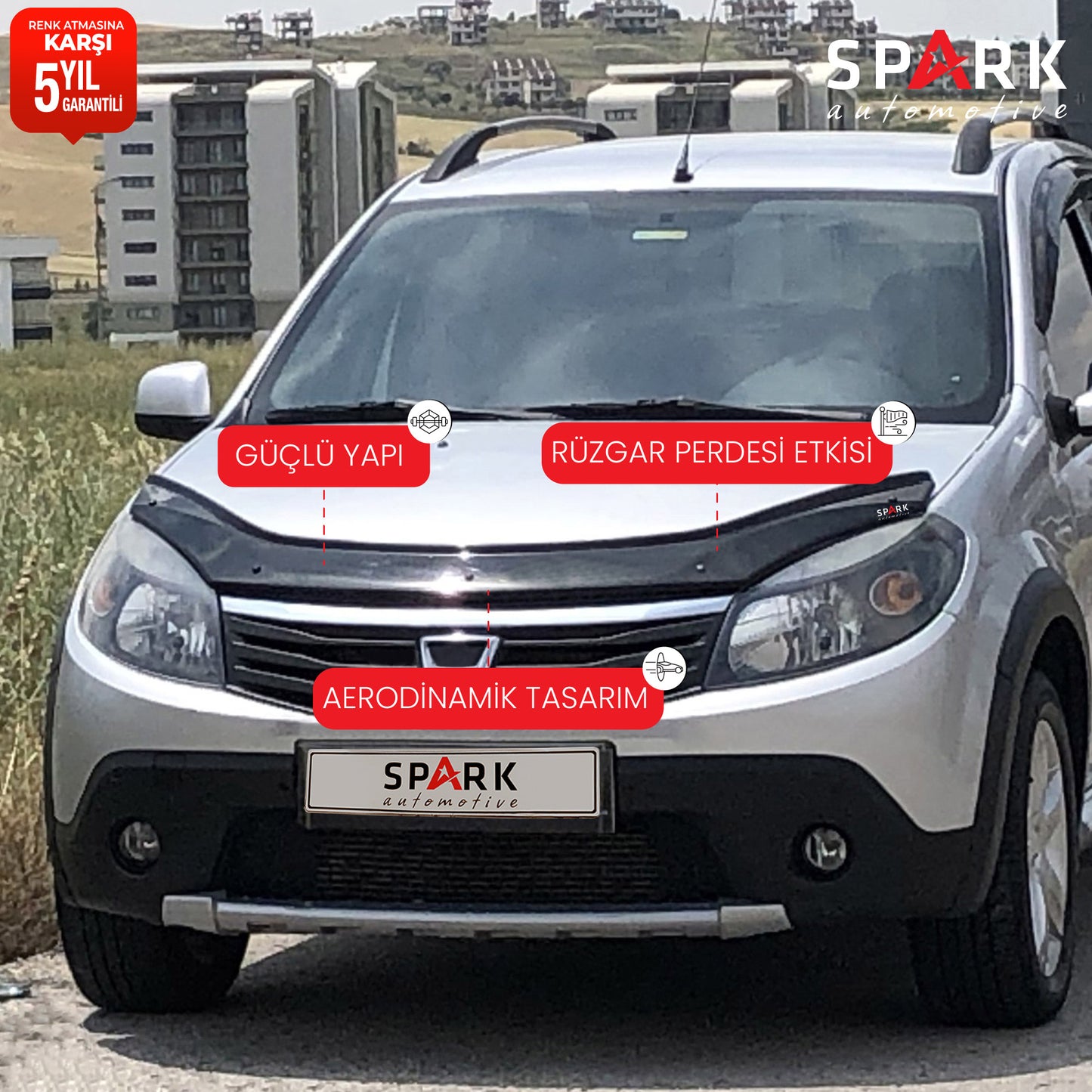 Dacia Sandero 2009-2012 Yıl Aralığı Uyumlu Kaput Rüzgarlığı 3mm