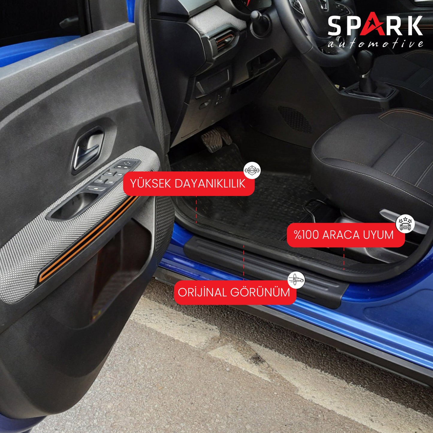 Dacia Sandero 2021 Set 4 Parça Kapı Eşiği Siyah Mat Asa Kum Desen Standart