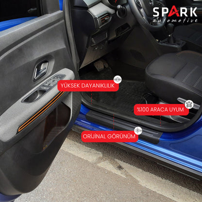 Dacia Sandero 2021 Set 4 Parça Kapı Eşiği Siyah Mat Asa Kum Desen Standart