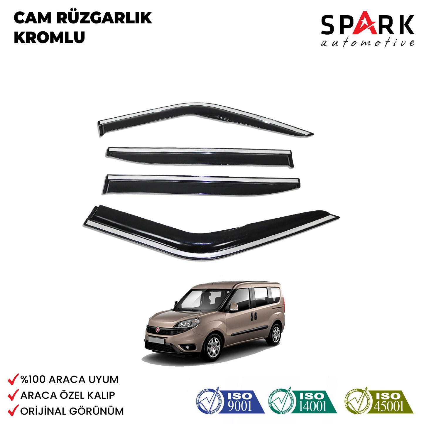 Fiat Doblo 2015-2022 Yıl Aralığı Uyumlu Cam Rüzgarlığı Kromlu 4 Parça