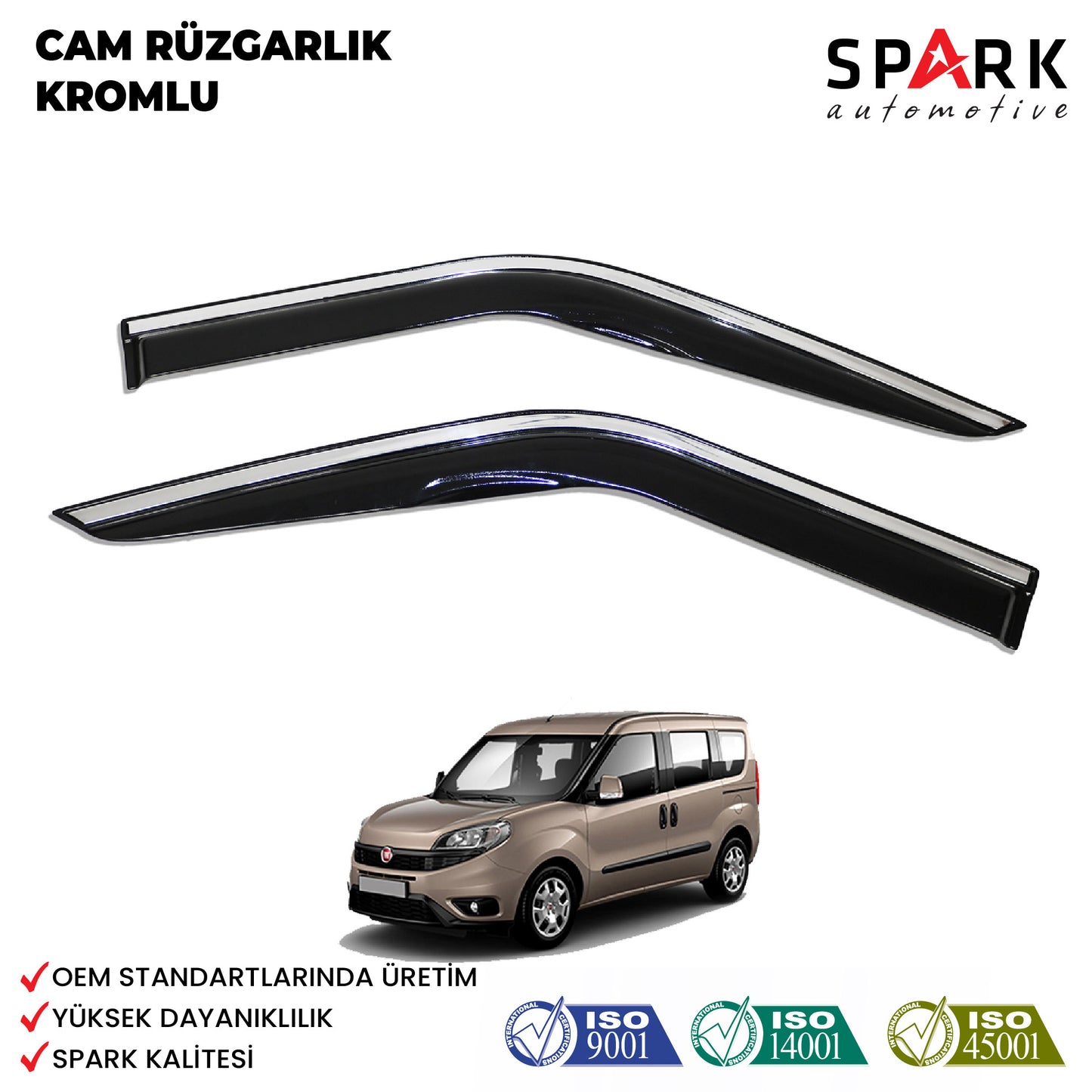 Fiat Doblo 2015-2022 Yıl Aralığı Uyumlu Cam Rüzgarlığı Kromlu 4 Parça