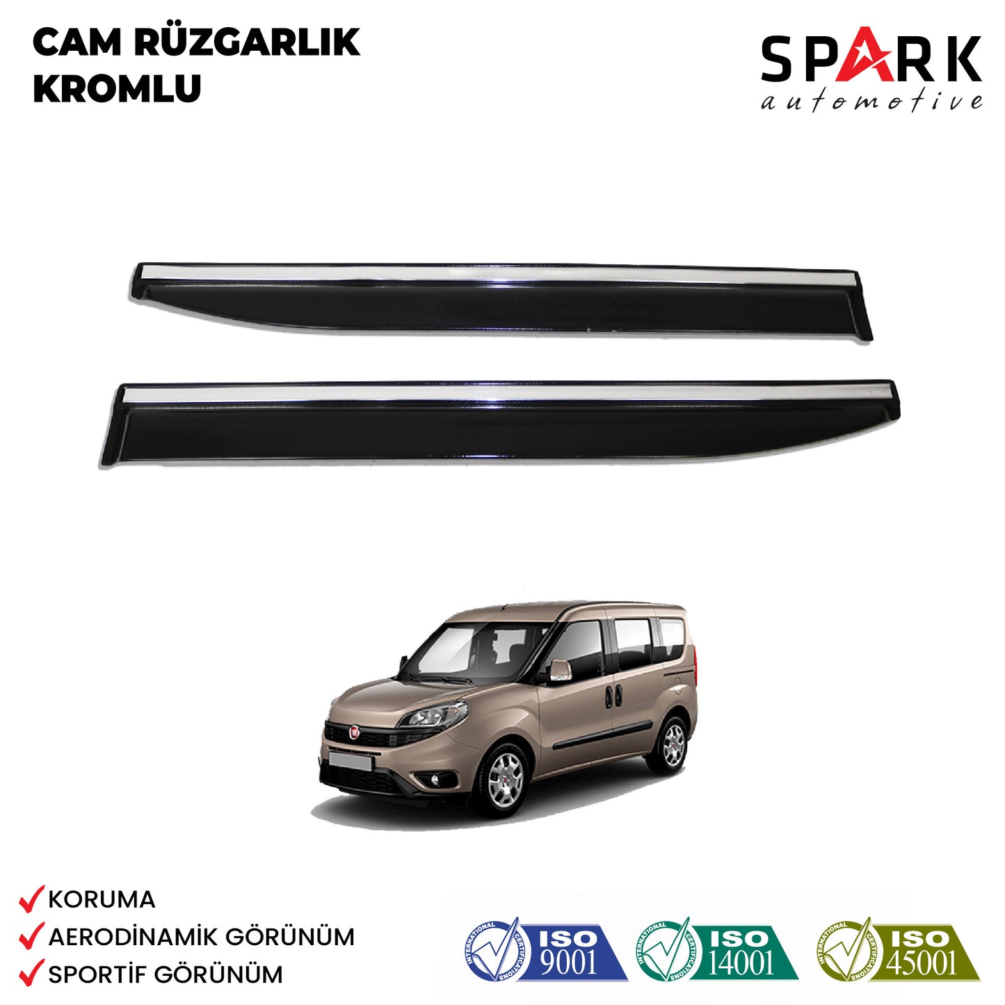 Fiat Doblo 2015-2022 Yıl Aralığı Uyumlu Cam Rüzgarlığı Kromlu 4 Parça