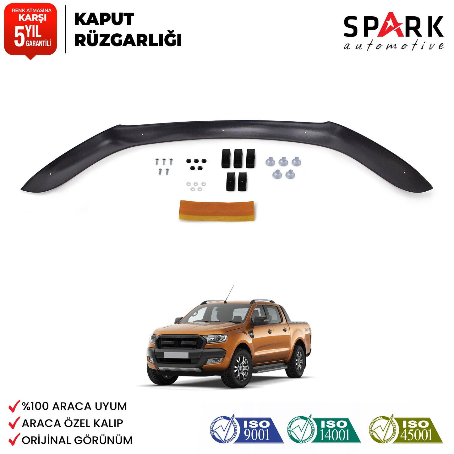 Ford Ranger 2015-2019 Yıl Aralığı Uyumlu Kaput Rüzgarlığı 3mm