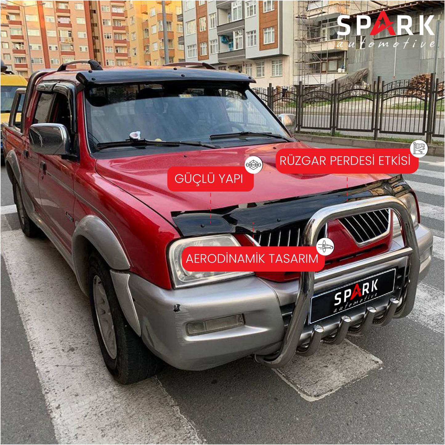 Mitsubishi L200 1996-2006 Yıl Aralığı Uyumlu Kaput Rüzgarlığı 4mm