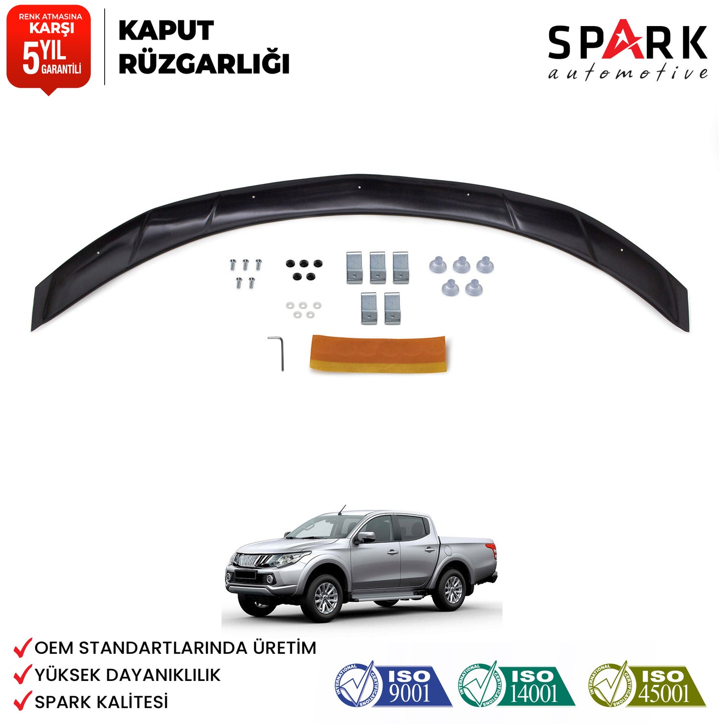 Mitsubishi L200 2015-2019 Yıl Aralığı Uyumlu Kaput Rüzgarlığı 3mm