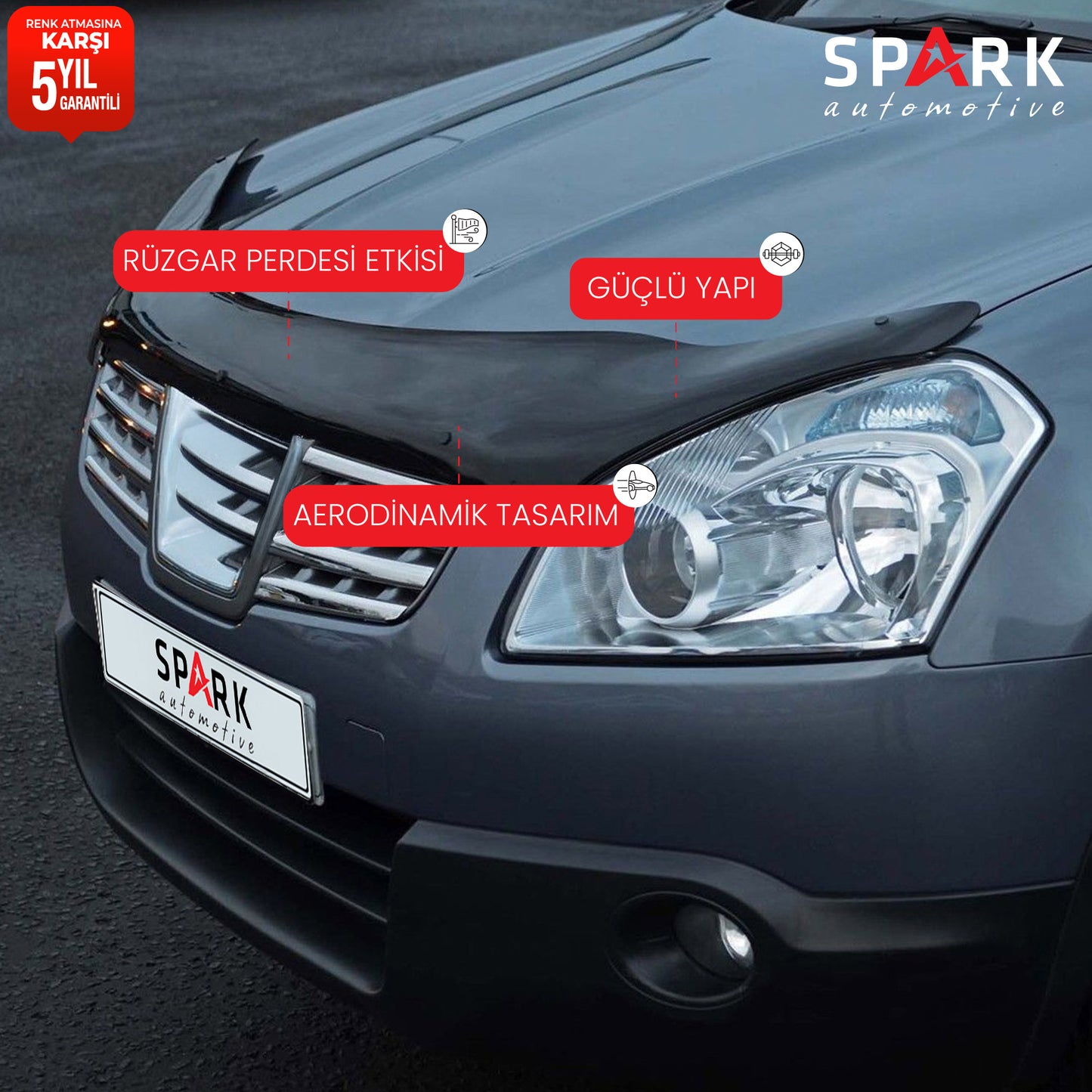 Nissan Qashqai 2007-2010 Yıl Aralığı Uyumlu Kaput Rüzgarlığı 3mm