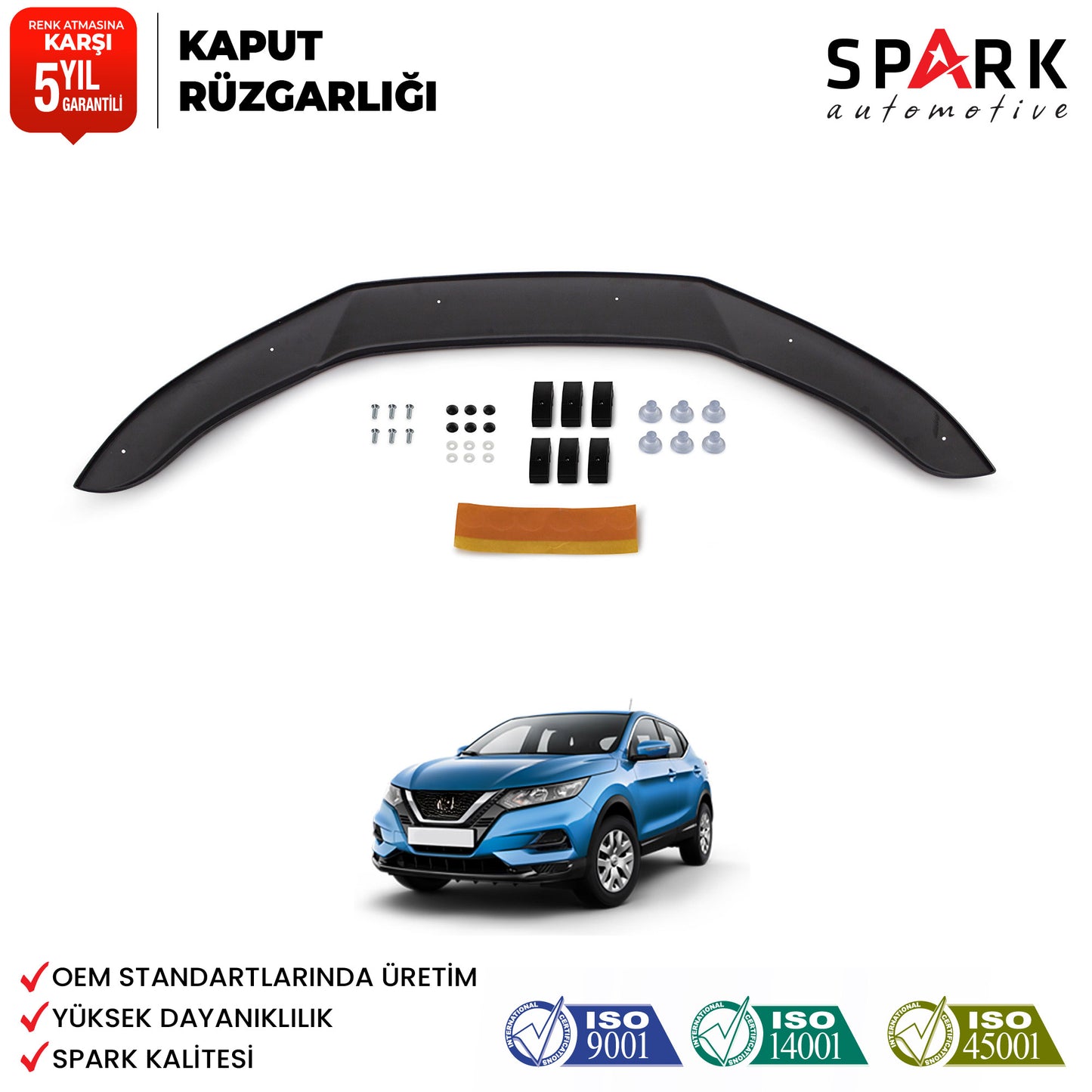 Nissan Qashqai 2017-2021 Yıl Aralığı Uyumlu Kaput Rüzgarlığı 3mm