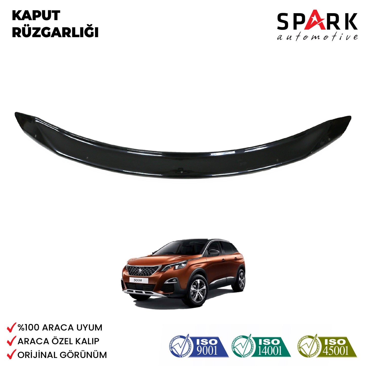Peugeot 3008 2017 Yılı Ve Sonrası Ön Kaput Rüzgarlık 3mm
