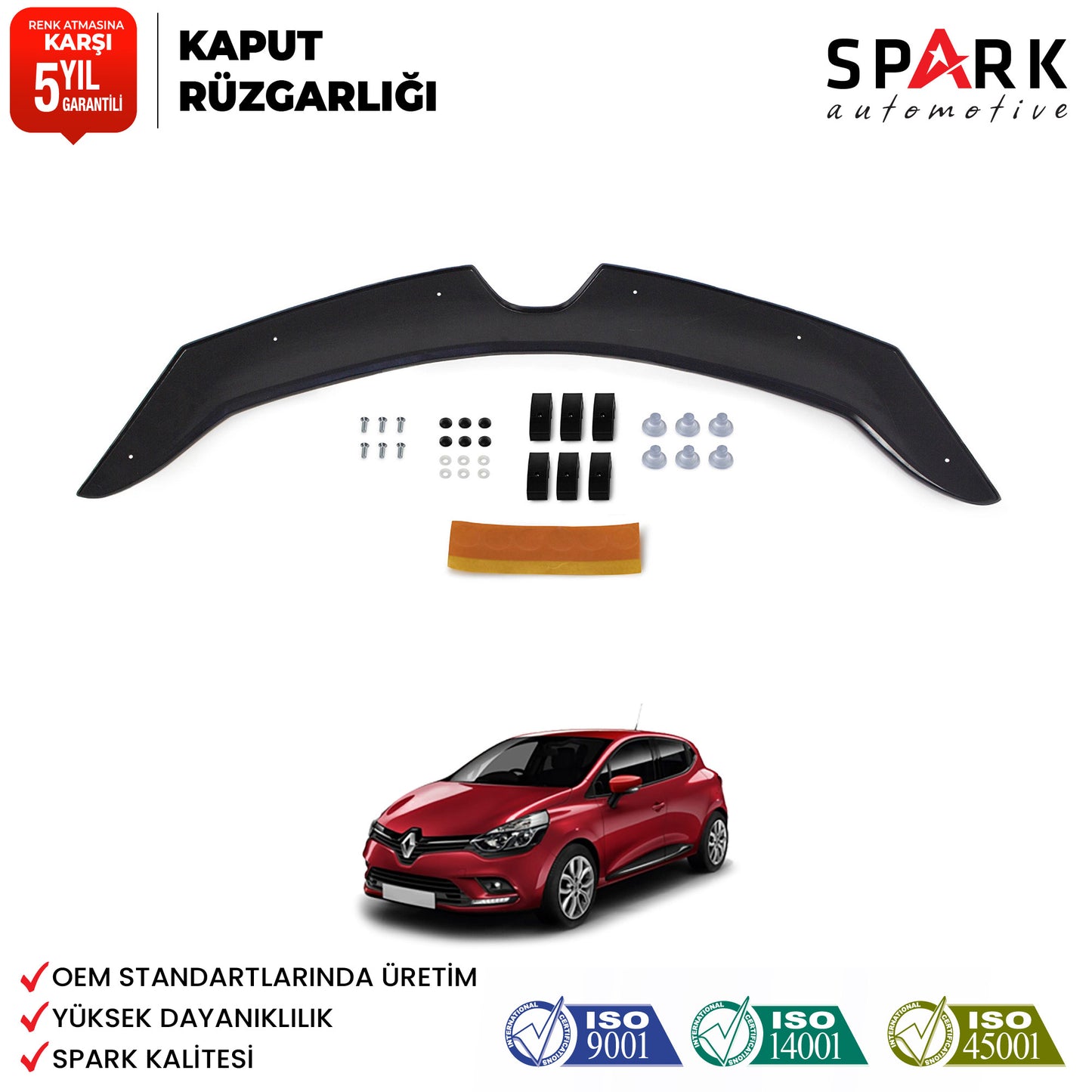 Renault Clio 4 2012-2020 Yıl Aralığı Uyumlu Kaput Rüzgarlığı 4mm
