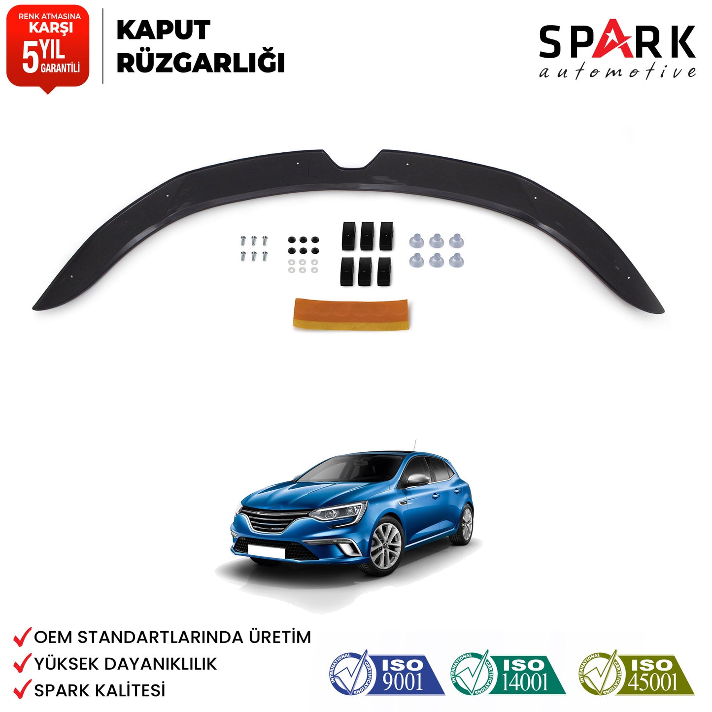 Renault Megane 4 2016- Yılı ve Sonrası Uyumlu Kaput Rüzgarlığı 3mm