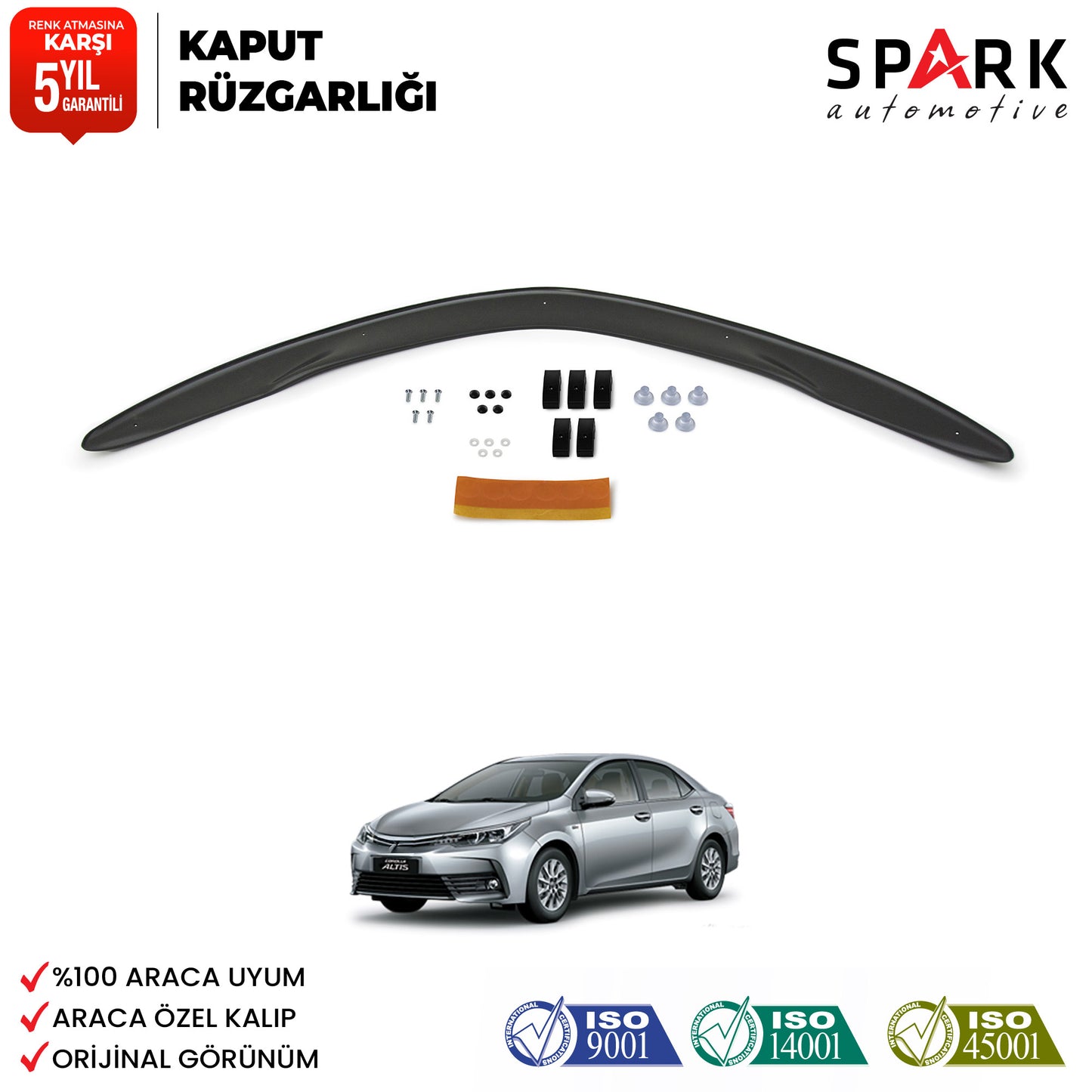 Toyata Corolla 2013-2018 Yıl Aralığı Uyumlu Kaput Rüzgarlığı 4mm