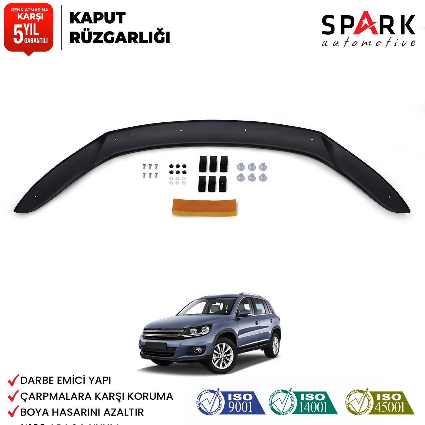 Volkswagen Tiguan 2012-2015 Yıl Aralığı Uyumlu Kaput Rüzgarlığı 4mm